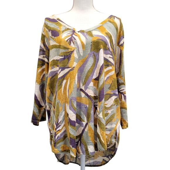 Rachel Zoe Tops - Rachel Zoe Top Women's 1X Abstract V-Neck Dolman High Low Tunic 100% Linen Boho